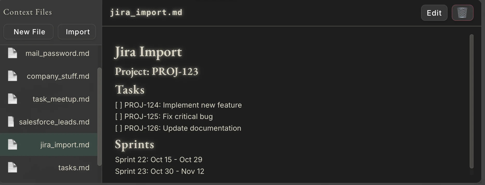 Context files screenshot